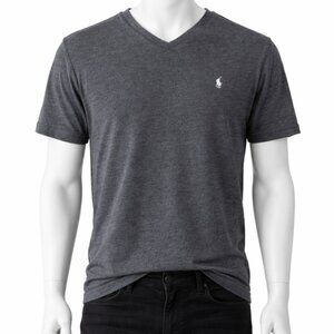 Polo Ralph Lauren Mens  Medium T-Shirt Charcoal Heather Gray Classic Fit V-Neck